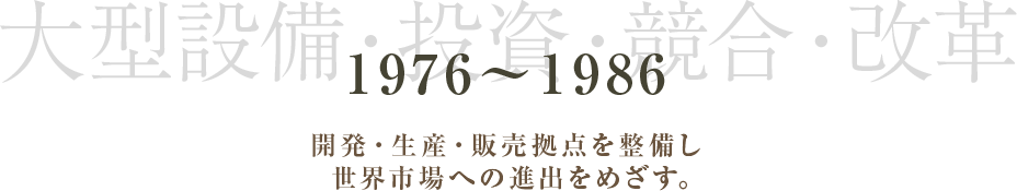 1976～1986 大型設備・投資・競合・改革 開発・生産・販売拠点を整備し世界市場への進出をめざす。