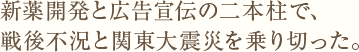 新薬開発と広告宣伝の二本柱で、戦後不況と関東大震災を乗り切った。