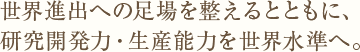 世界進出への足場を整えるとともに、研究開発力・生産能力を世界水準へ。