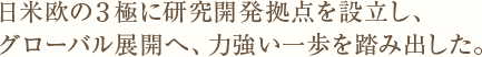 日米欧の３極に研究開発拠点を設立し、グローバル展開へ、力強い一歩を踏み出した。